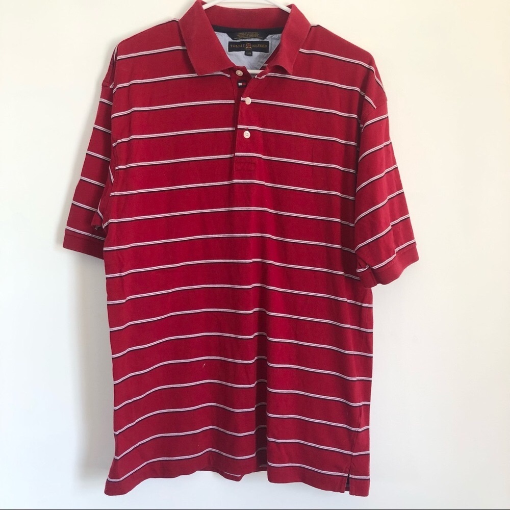 Tommy Hilfiger Golf Short Sleeve Red & Blue Striped Polo Shirt Men’s Sz.L Sports